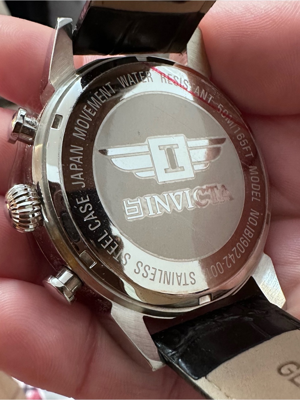 Invicta Silver Stainless Steel Case Watch with Black Leather Strap
